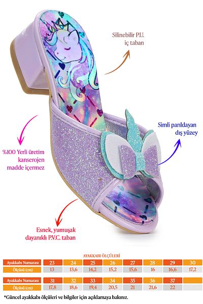 Kiko Kids Unicorn Girl's Heeled Glitter Evening Dress Slippers