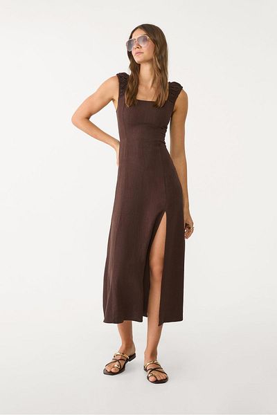 Stradivarius Flowing linen blend maxi dress with crossed back