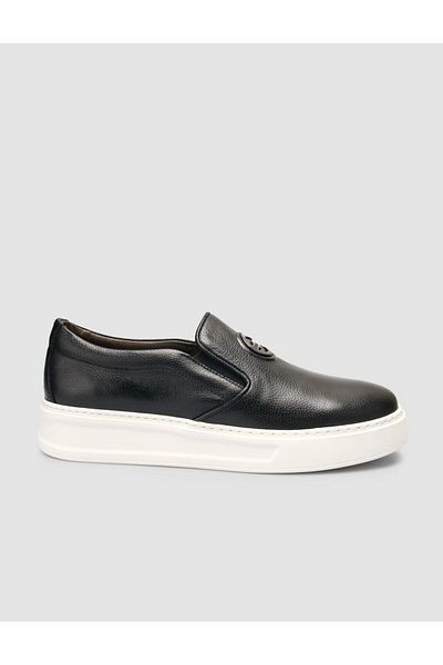 Cabani 100% Genuine Leather Black Logo Detailed Men's Casual Shoes