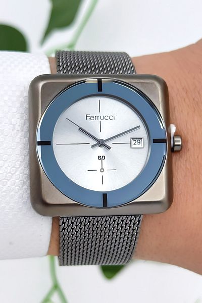 Ferrucci Men's Wrist Watch with Calendar Steel Case & Steel Cord Smoked Zmfer183