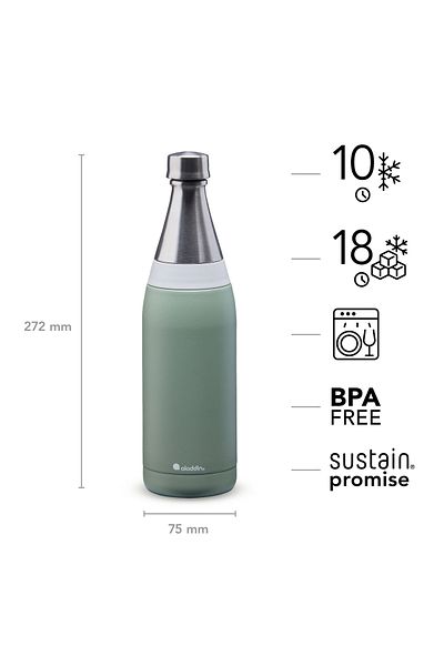 Aladdin Sticlă de apă izolată Fresco Thermavac – Sticlă cu perete dublu din oțel inoxidabil - Verde salvie 0,6 l