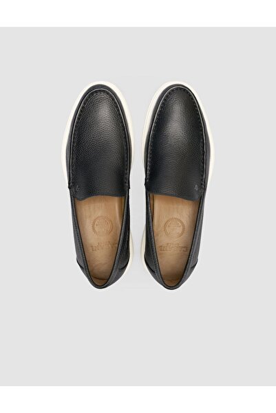 Cabani 100% Genuine Leather Black Men's Textured Casual Shoes