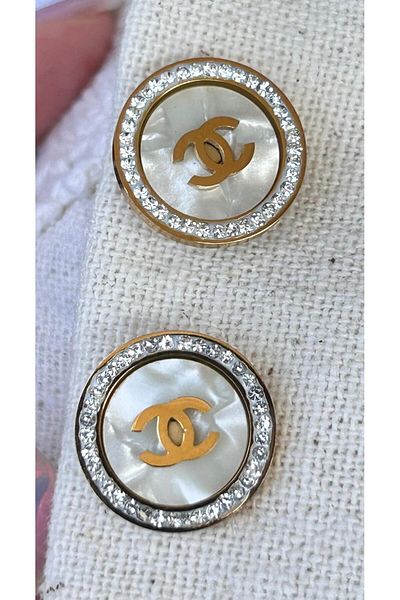 juleeco Cc Brand Model Gold Steel Earrings with Zircon Stones Around and Inside Enamel