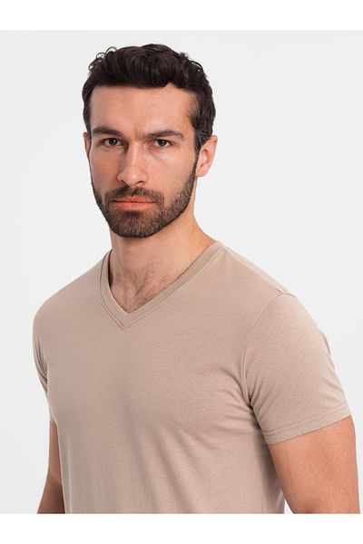 OMBRE Herren BASIC klassisches Baumwoll-T-Shirt mit V-Ausschnitt - aschgrau V21 OM-TSBS-0145 M