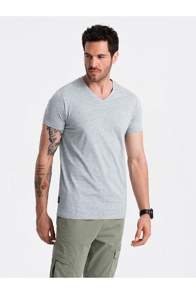 OMBRE BASIC Herren klassisches Baumwoll-T-Shirt mit Rundhalsausschnitt - Graumeliert V16 OM-TSBS-0145 M