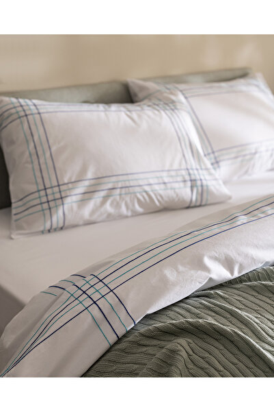 Madame Coco Holly King Size %100 Pamuk Nevresim Takımı - Beyaz/Turkuaz