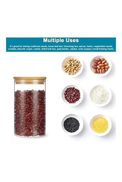 sharpdo 3 Piece Glass Food Container Set With Airtight Bamboo Lid Clear 750ml