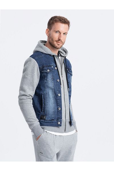 OMBRE Herren Übergangsjeansjacke - Denim/Grau OM-JADJ-0124 L