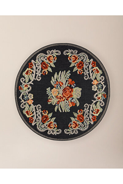 Madame Coco Loubressac Daire Halı - Siyah/Kızıl Mavi - 160x160 cm