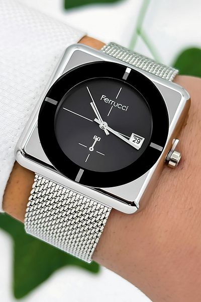 Ferrucci Steel Cord & Special Design, 3Atm Water Resistant Men's Wrist Watch, Silver-Black Sdfer162