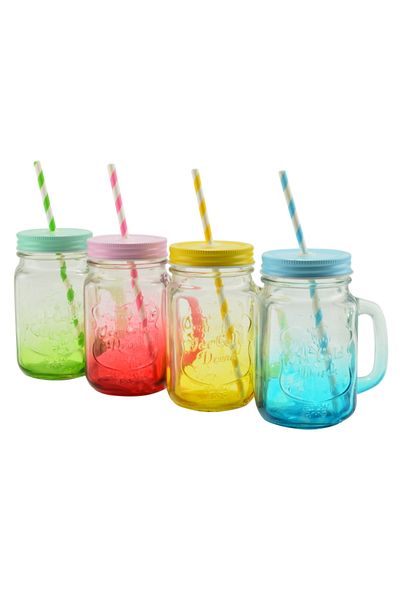 Perfect Home Glass Cup with Straw 450ml