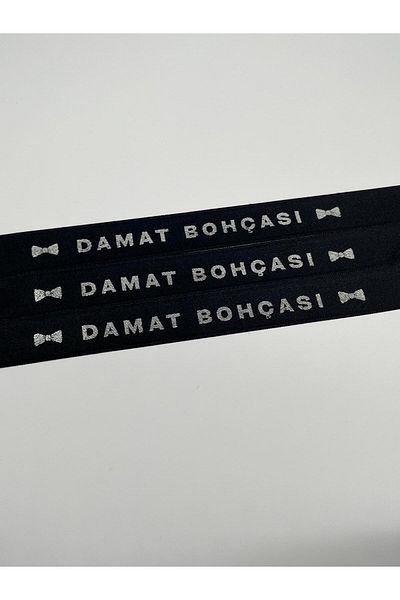 EvremStore Black with Silver Groom Bundle Written Bundle Tie Ribbon 1 Meter - 3 Pieces