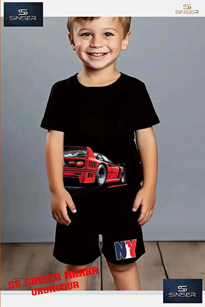 SS SİNSER Tricou cu gât rotund cu imprimeu special pentru copii „CAR RED SAG ...