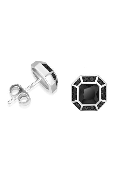 delis 925 silver earrings, JW1413, square model with black stone, rhodium plated