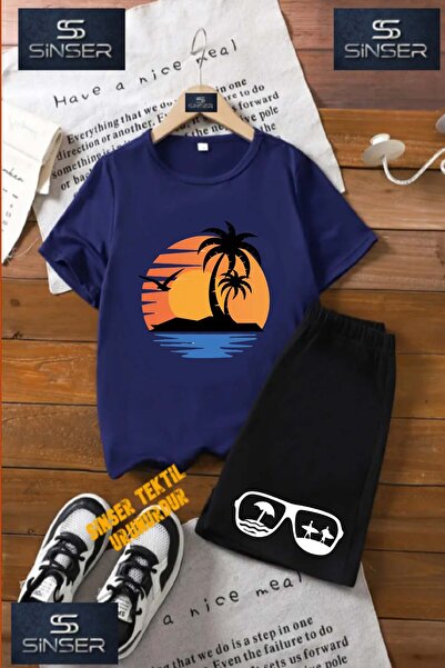 SS SİNSER Παιδικό μπλουζάκι με λαιμόκοψη "Palmiye Deniz Gunes" με ειδική στάμ...