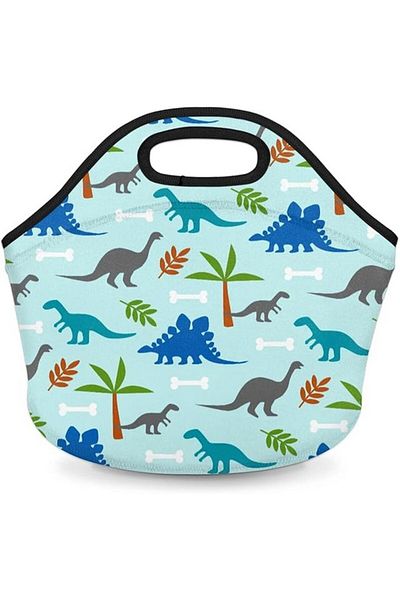 Seadiary Geanta albastru deschis, model dinozauri, neopren pentru pranzul copiiilor.29 x 14 x 28 cm, Seadiary