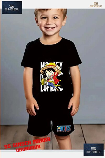 SS SİNSER تي شيرت مطبوع برقبة دائرية للأطفال "ANIME ONE PIECE LEFT WRITING" -...