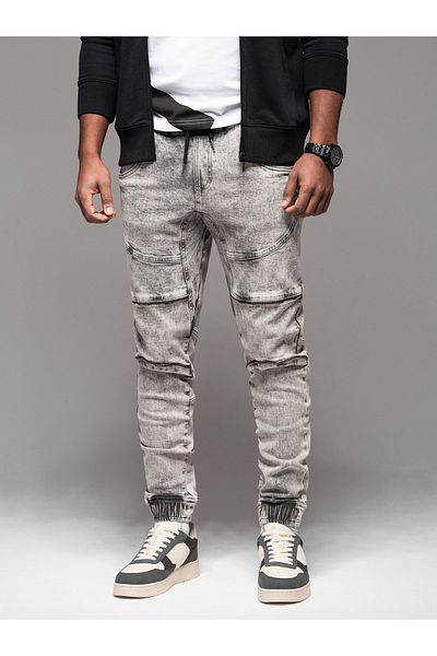 OMBRE Herren-Jeans-Jogginghose mit Rissen und Reißverschlüssen - grau V4 OM-PADJ-0243 L