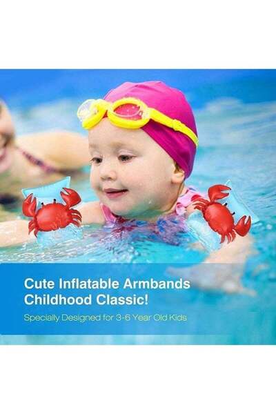 fulina 2Pcs Inflatable Swimming Armbands for Kids,Crab,Custom Designed for Kids at the Age of 3-6 Year,Blue