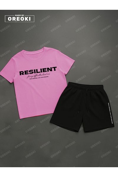 EFFRENATU Durable Printed Cotton Fabric Men's Pink T-Shirt-Siayh Shorts Set