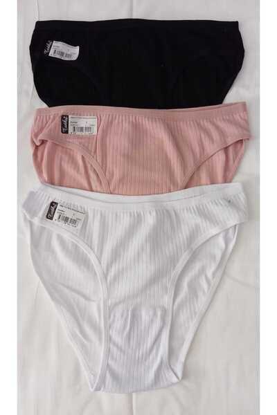 Pamuk TUTKU 3'LÜ FİTİLLİ PAMUKLU KADIN BİKİNİ KAŞKORSE SLİP KÜLOT