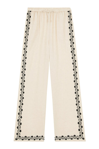 Nobody’s Child بنطلون شونا بتفاصيل مطرزة من القطن العضوي، مريح وأنيق