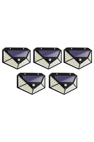 HOZRO Set 5 Lămpi Solare HOZRO, SH 100, 100 LED-uri, Lumină 1000 Lumeni, Senzor de Mișcare și Lumină, Reîncărcabile