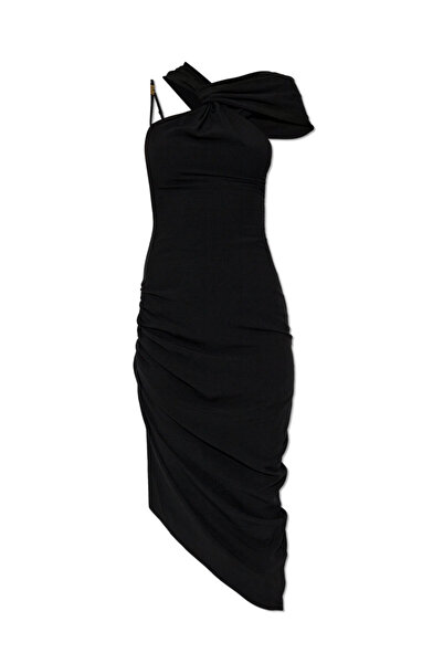 VERSACE JEANS COUTURE ΦΟΡΕΜΑ ΜΕ ΠΛΑΪΝΗ ΔΙΑΚΟΣΜΗΣΗ - - 40, ΜΑΥΡΟ