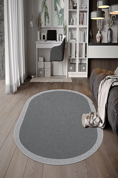 VOPTEKS Gri Halı Makinede Yıkanabilir Kaymaz Taban Mutfak Halısı