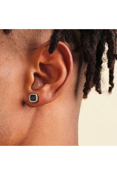 delis 925 silver earrings, JW1411, square model with black stone, rhodium plated
