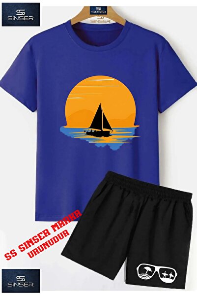 SS SİNSER Kids “Sailing Sun Black“ Custom Printed Crew Neck T-Shirt - Shorts Set