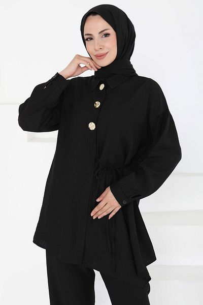 TOFİSA Waist Tie Double Suit Black - 27180