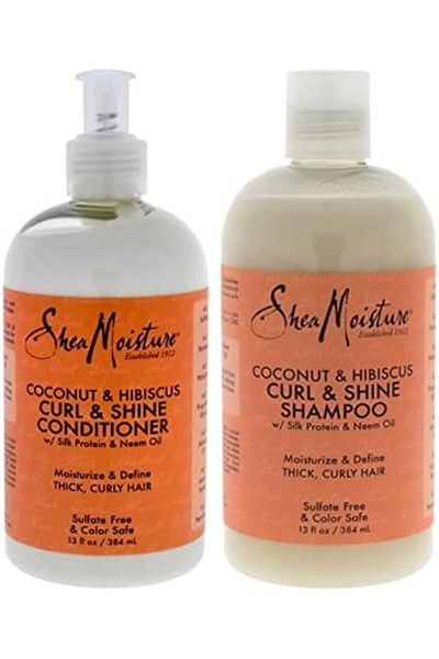 Shea Moisture Coconut, Hibiscus Curl And Shine Duo Shampoo And Conditioner For Unisex, 13 Oz.