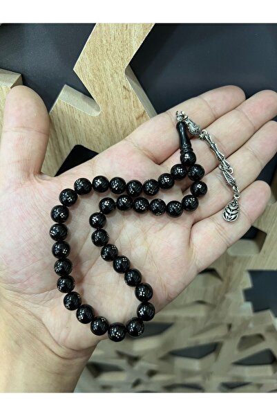 Oltu Erzurum Oltutaşı işlemeli gümüş yuvarlak bilek boy tesbih