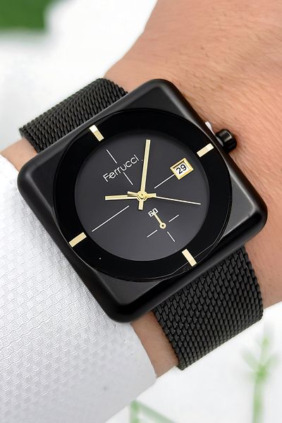 Ferrucci Men's Wrist Watch with Calendar Steel Case & Steel Cord Black Zmfer183