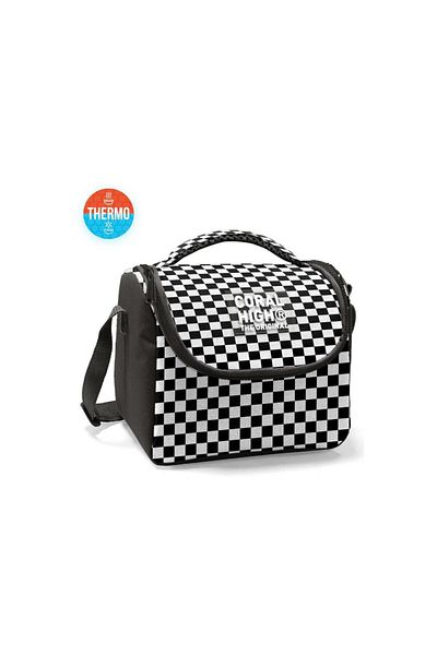 Coral High Black and White Checkerboard Patterned Thermo Lunch Box 22777