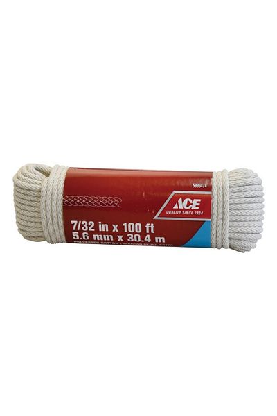ACE Soft Braided High Strength Cotton Clothesline White 0.56cm x 30.4m