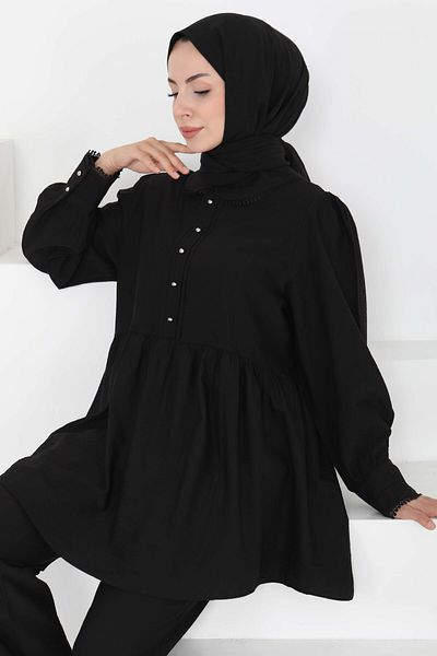 TOFİSA Collar Detailed Double Suit Black - 27182