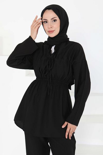 TOFİSA Double Suit with Elastic Waist Black - 27177