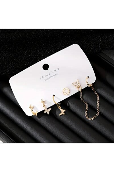 Tudivanyu Aksesuar Kelebek Detaylı Sallantılı Çoklu Küpe