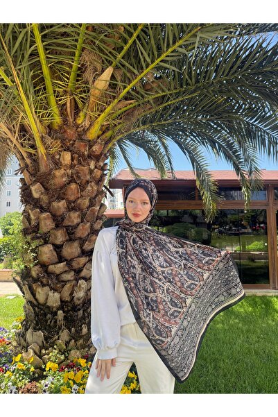 MODA Soft Pamuk Etnik Desen Şal Siyah-Turuncu