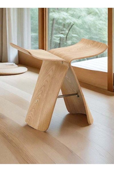 Raffine Multipurpose Butterfly Shape Coffee Table Solid Wood Footstool Bent Wood Style Bench Chair Side Tabl