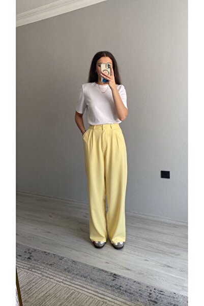 Niceboutique High Waist Clamp Detailed Palazzo Fabric Trousers
