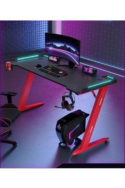 Raffine 1-Piece Multipurpose Use Modern Design Durable Iron Foot Gaming Table with Headphone Hook Cup Holder