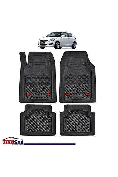 TEAMCAR ® Car Mats Tray Type Compatible Suzuki Swift IV (2010–2017) Black Durable Material