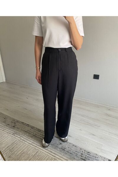 Niceboutique بنطلون بالازو بتفاصيل دقيق وخصر مرتفع