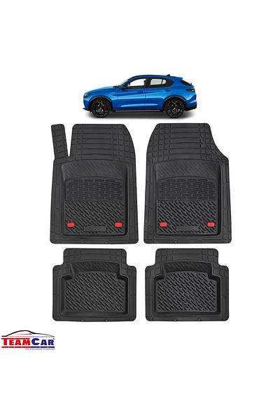 TEAMCAR ® Car Mats Tray Type Compatible Alfa Romeo Stelvio (2016+) Black Durable Material