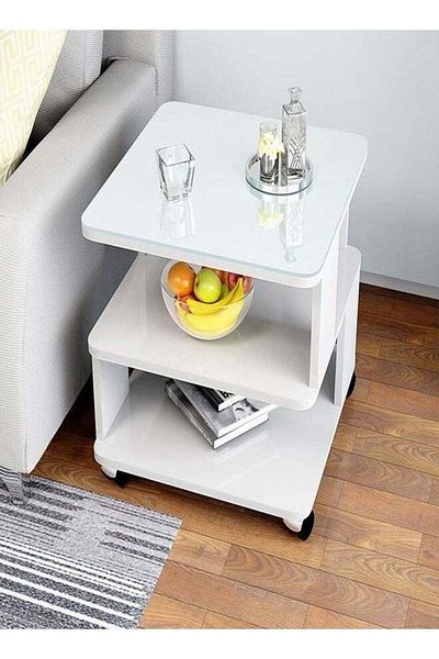 Raffine Multipurpose 3 Tiers Modern Unique Shape Design Nightstand End Table Movable Coffee Table Side Table