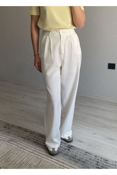 Niceboutique High Waist Clamp Detailed Palazzo Fabric Trousers