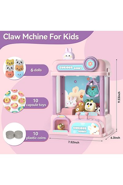 karinabest Mini Claw Machine Doll Capsule, with 6 Dolls 10 Toys, Grabber Plush, Electronic Sounds and Music
